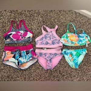 Athleta Aqua Floral Ruffle Two-Piece Bikini size girls 6/7 LOT